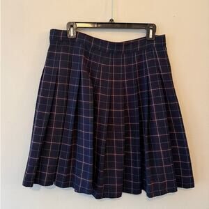 Vintage Plaid Pleated Mini Skirt Navy Red Schoolgirl Preppy Academia Size M